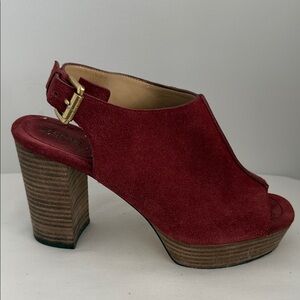 Michael Kors Red Suede Mules with Wooden Heel